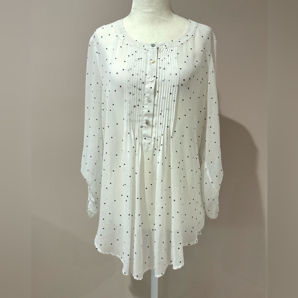 Med Daniel Rainn Polka Dot Tunic Top Blouse EUC ivory black
